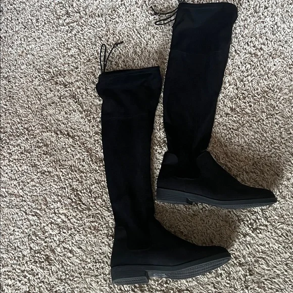 Black Microsuede Over-the-Knee Boots - Picture 2 of 6